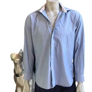 Ted Baker Endurance Blue Button Down Shirt Floral Collar Men's Size 16.5, 34/35